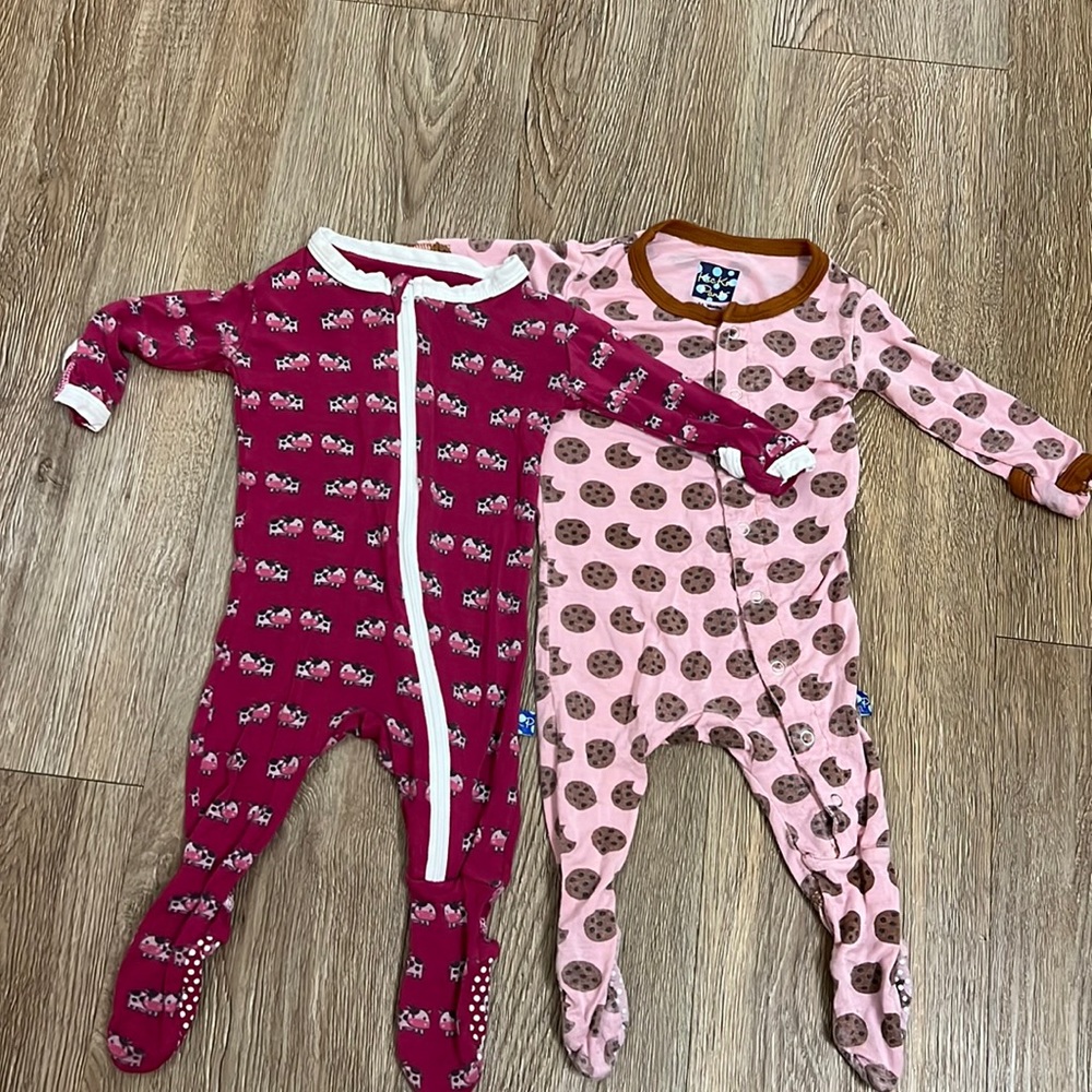 Two 0-3 month girl Kickee Pants footies